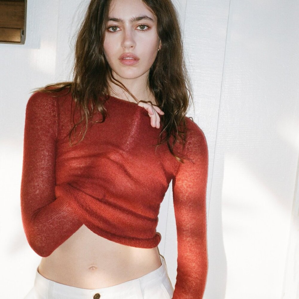 Réalisation Par The Moon Top Cropped Knit_Amaro (Red)_Women’s Size Large